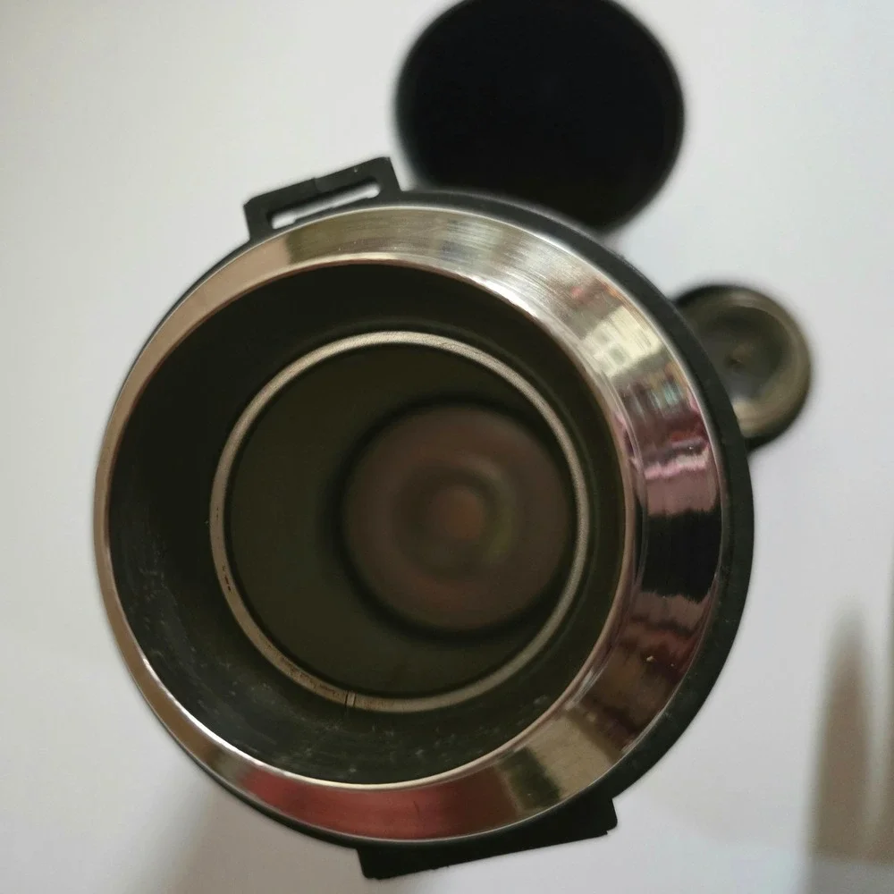 Vintage Stainless Steel Vacuum Bottle‎ Thermos w Cup Lid Stopper & Handle